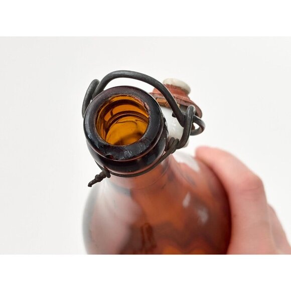 Antique Brown | Honey Gold Vintage German Made Glass Flip Top Bottle - Picture 7 of 10